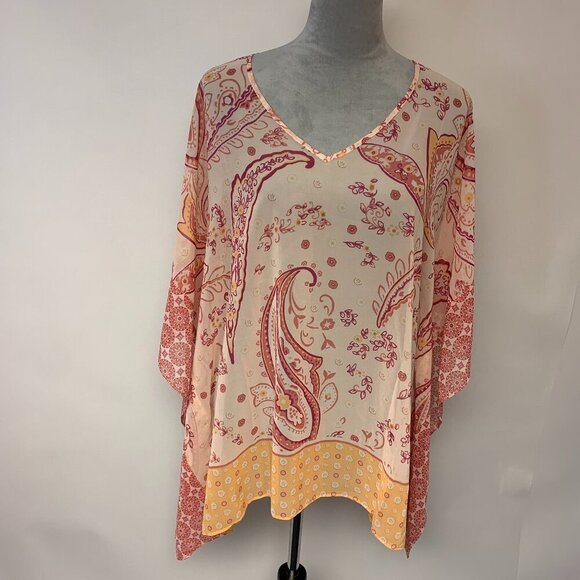 Susan Graver Tops - Susan Graver blouse SZ L pink paisley tunic flowy semi-sheer relaxed fit mature